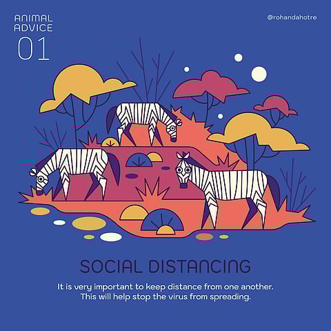 Samaajik Doori. Zebras travel in large numbers but maintain a certain distance while feeding. We can learn the necessity of social distancing by them!