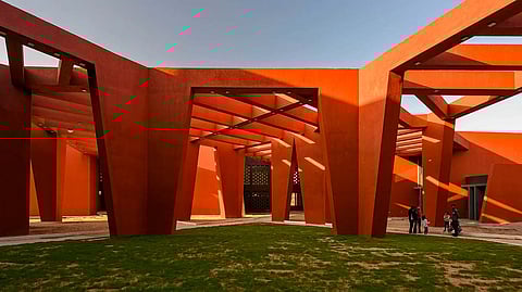 Rajasthan School Transformed by Indian Architects with Red Beams Shade