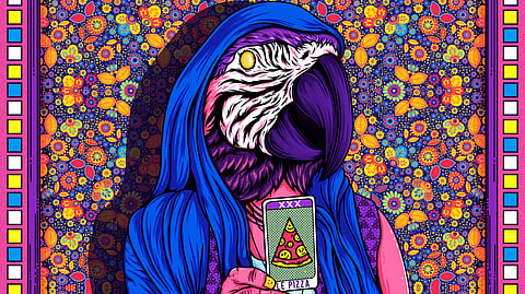 Tarot Parrot. An imaginative wordplay on Parrot and Tarot.