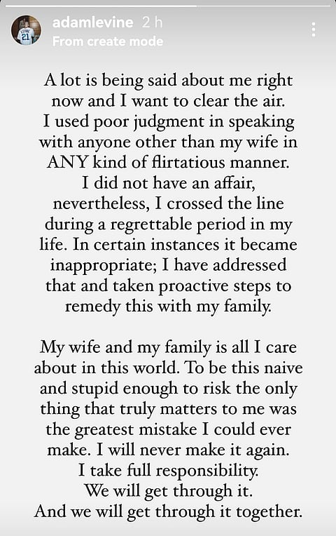 Photo from Adam Levine Instagram story