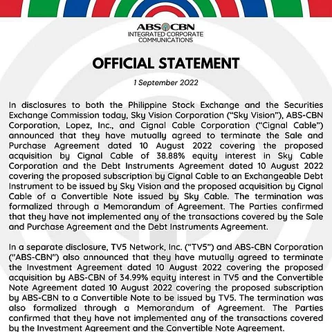 No deal: TV5/ ABS-CBN partnership terminated