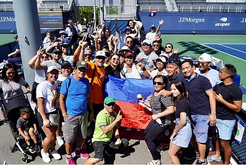Alex Eala celebrates her quarterfinal win with Filipino supporters at Flushing Meadows in New York. | Photograph COURTESY OF ALEX Eala/FB