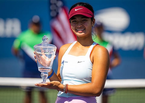 Photograph courtesy of Alex Eala
Alex Eala beams with pride while holding the US Open girls trophy at Flushing Meadows in New York.
