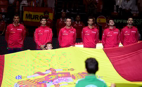 JOSE JORDAN/AGENCE FRANCE-PRESSE
Newly-crowned US Open king and world No. 1 Carlos Alcaraz (second from left) joins the Spanish Davis Cup team in Valencia.