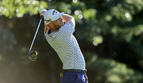 ANDY LYONS/AGENCE FRANCE-PRESSE
Talor Gooch tees off on the 18th hole during Day Two of the LIV Golf Invitational — Boston at The Oaks golf course in Bolton, Massachusetts Saturday.