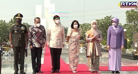 President Bongbong Marcos and First Lady Liza Marcos attend the wreath-laying ceremony at the Kalibata National Heroes Memorial Park in Jakarta, Indonesia.