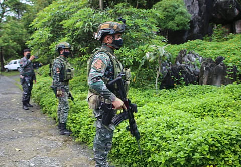 Police personnel man the perimeters of the Masungi Georeserve in Tanay, Rizal following the ocular inspection of Interior and Local Governments Secretary Benhur Abalos who requested the Philippine National Police to keep a tight watch of the protected area against poachers and trespassers. | PHOTOGRAPH BY AL PADILLA FOR THE DAILY TRIBUNE @tribunephl_al