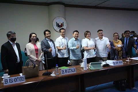 Passed in a jiffy Vice President Sara Z. Duterte (sixth from left) has a lot to smile about after her office’s P2.3 billion proposed budget was okayed by the Senate Finance Committee Thursday. | PHOTOGRAPH BY BOB DUNGO JR. FOR THE DAILY TRIBUNE@tribunephl_bob