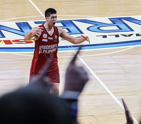 Carl Tamayo dropped a double-double for the Fighting Maroons, firing 18 points and grabbing 19 rebounds. Photo by Rio Deluvio