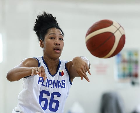 photograph by RIO DELUVIO for the daily tribune @tribunephl_rio
Jack Animam joins the practice of the Gilas Women yesterday at the Aero Center Basketball Court in Quezon City.