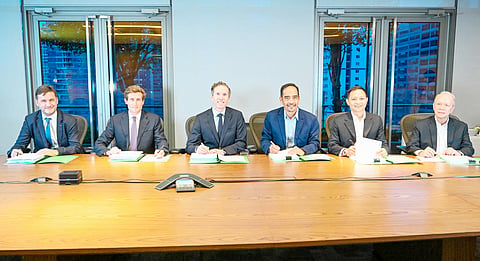 (Left to right): Bernard Casey, chief operating officer, Mainstream-APAC; Eduardo Karlin, deputy general manager, Mainstream-APAC; Paul Corrigan, chief financial officer, Mainstream; Emmanuel Rubio, president and CEO, Aboitiz Power Corporation; James Villaroman, president and COO, Aboitiz Renewables Inc.; Ernest Fritz Server, president of Cornerstone Energy Development Inc. | PHOTOGRAPH COURTESY OF ABOITIZPOWER