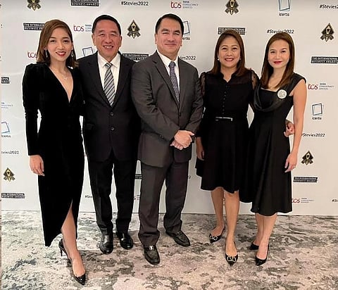 DivinaLaw Managing Partner Nilo T. Divina, together with the firm's lawyers Edwin C. Uy, Rhegine T. Peralta, Ciselie Marie T. Gamo-Sisayan, and CABDO Director Cheer Mae V. Ecarma, accepted the awards during a gala banquet at the InterContinental London Park Lane Hotel, in London, England on 15 October. (Photo courtesy of DivinaLaw)