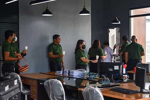 PHOTOGRAPHS COURTESY OF P.A. PROPERTIES
P.A. Properties’ board of officers inside the sales office as the blessing occurs.
