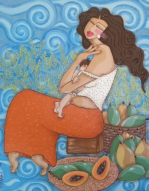 Photographs courtesy
of ARTISTSPACE
Papaya Vendor (acrylic on canvas, 76.20 by 60.96 cm, 2022).