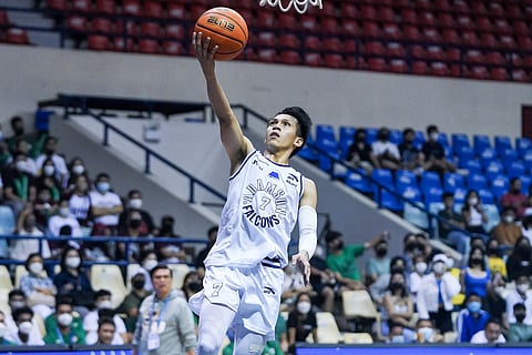 Adamson University guard Jerom Lastimosa soars for a layup against De La Salle University in their UAAP Season 85 men's basketball tournament at the Ynares Sports Center in Antipolo.