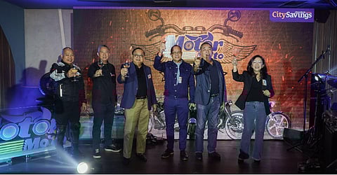 DRIVEN TO SUCCEED. CitySavings, the thrift subsidiary of UnionBank, celebrated its exceptional growth in the motorcycle loans market at the Motor Mo’to Dealers’ Night 2022 on 23 September, at Revel- The Palace, Bonifacio Global City, Taguig. In photo (from left to right) CitySavings EVP - Motorcycle Loans Business Head Ret. Adm. Feliciano “Felix” Angue, CitySavings President and CEO Lorenzo “Larry” Ocampo, UnionBank President and CEO and CitySavings Vice Chairman Edwin Bautista, CitySavings SEVP - Chief Operating Officer Manuel "Chut" Santiago, Jr., and CitySavings Board of Directors Jose Julio and Maria Noemi Azura toast to mark this momentous occasion.