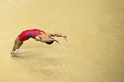 Carlos Yulo gains a lot of lessons from competing in the 51st FIG Artistic Gymnastics World Championships in Liverpool. Photo by Paul ELLIS / AFP