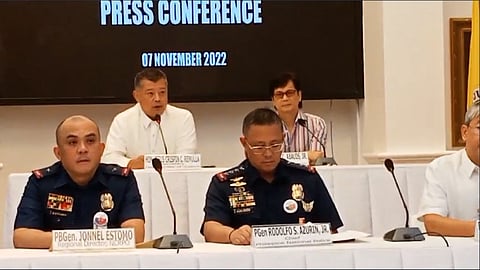 Justice Secretary Jesus Crispin Remulla and Interior Secretary Benhur Abalos, in a joint press conference held at the Department of Justice main office in Manila, called on the accused to turn themselves in. (Screengrab from video for Daily Tribune by Joey Sanchez Mendoza)