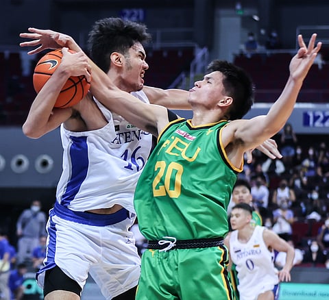Photograph by Rio Deluvio for the Daily Tribune
JOSHUA Lazaro (left) and the Ateneo Blue Eagles brace for a dogfight when they battle the UE Red Warriors for a spot in the Final Four of Season 85 UAAP men’s basketball tournament.