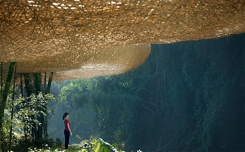 Photographs courtesy of Dezeen.com
BAMBOO canopy by LLLab accommodates guests watching its amazing light show in Guilin, China.