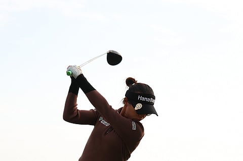 Lydia Ko plays her shot from the 18th tee during the second round of the CME Group Tour Championship at Tiburon Golf Club in Naples, Florida Friday. / Michael Reaves/AGENCE FRANCE-PRESSE
