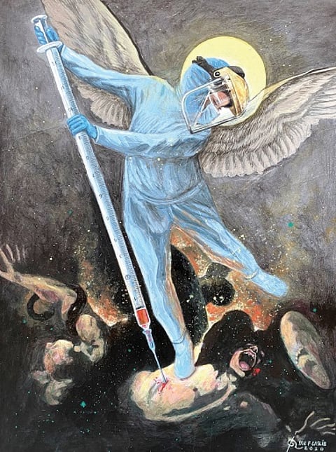 PHOTOGRAPH FROM THE BOOK
Ryan Caslib's artwork on the frontliners.