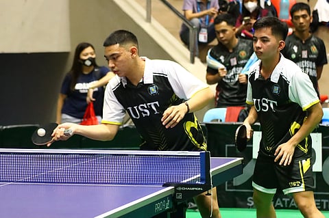 Partners Prince Garcia and Odree Maldia will try to lead UST to another UAAP men's table tennis title. Photo courtesy of UAAP