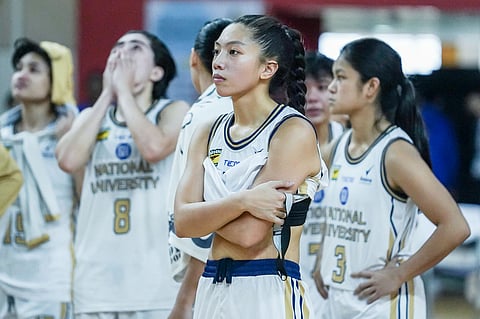 The NU Lady Bulldogs are left broken-hearted suffering a 57-61 loss to the La Salle Lady Archers that halted their 108-game winning streak in the UAAP women’s basketball tournament. Photo courtesy of UAAP
