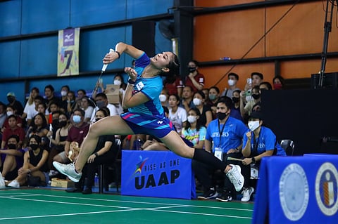 Senior Chanelle Lunod in her farewell game completes Ateneo's women's badminton three-peat with a memorable performance in the third singles match. Photo courtesy of UAAP