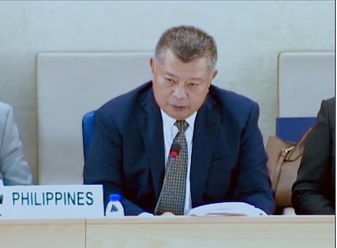 Justice Secretary Jesus Crispin Remulla attends the United Nations Human Rights Council in Geneva Switzerland. | UN Web TV screengrab