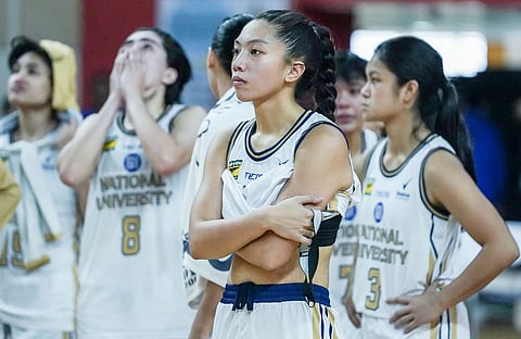 PHOTOGRAPH COURTESY OF UAAP
THE NU Lady Bulldogs are left broken-hearted after suffering a 57-61 loss to the La Salle Lady Archers that halted their 108-game winning streak in the UAAP women’s basketball tournament.