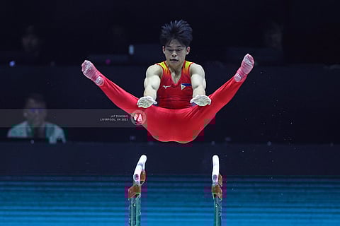 Carlos Yulo put himself in a position to win as much as four gold medals in the FIG Artistic Gymnastics World Championships in Liverpool, England. Photo courtesy of Jat Tenorio / GAP