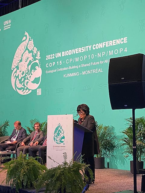 Environment Secretary Antonia Loyzaga during the high-level segment of the 15th Conference of Parties to the United Nations Convention on Biological Diversity (COP15) in Montreal, Canada. | PHOTOGRAPH COURTESY OF DENR
