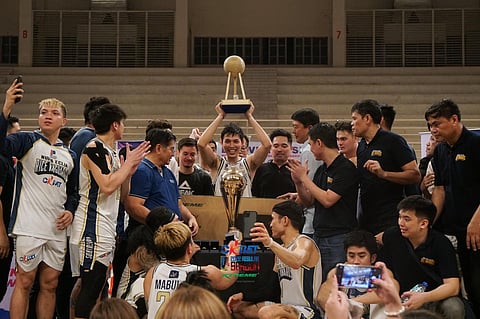 Bryon Villarias lifts the MVP plum of the finals after leading Nueva Ecija to a 69-56 demolition of Zamboanga in Game 4 of their OKBet-MPBL 4th Season best-of-five championship series. Photo courtesy of MPBL