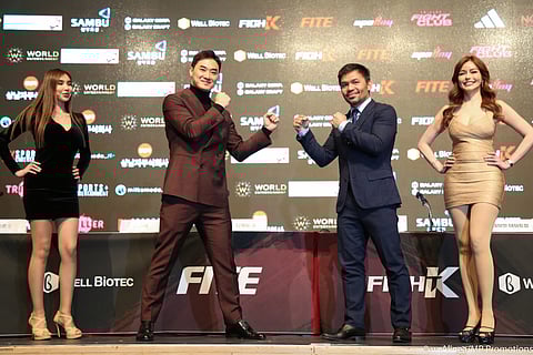 (left) DK Yoo hopes to pull off a stunning upset when he faces Manny Pacquiao in an exhibition match. (right) Manny Pacquiao is looking to turn his exhibition bout with DK Yoo into a stepping stone to a boxing comeback. | Photograph courtesy of Team Pacquiao