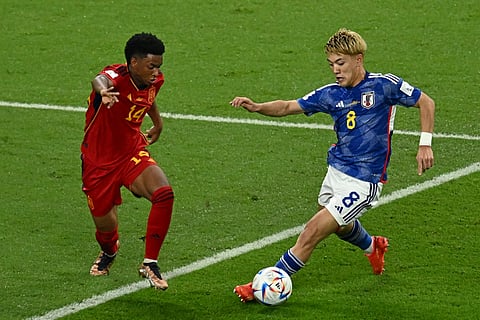 RITSU Doan banners Japan to a 2-1 win over Spain in the group stage of the World Cup. | JEWEL SAMAD/agence france-presse