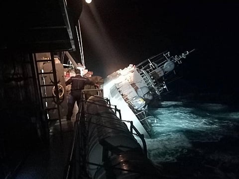 The HTMS Sukhothai capsized late on Sunday night as it was patrolling the Gulf of Thailand, about 37 kilometers (22 miles) off the nation's southeastern coast. (Photo from the Royal Thai Navy)