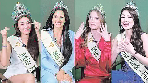 Earth Queens All four winners of Miss Earth 2022 visited the Daily Tribune offices yesterday, 2 December, for an interview on the publication’s online show Gising Na! (from left) South Korea’s Mina Sue Choi, in a light moment with Colombia’s Andrea Aguilera, Australia’s Sheridan Mortlock, and Palestine Nadeen Ayoub. | PHOTOGRAPHS BY YUMMIE DINGDING FOR THE DAILY TRIBUNE @tribunephl_yumi