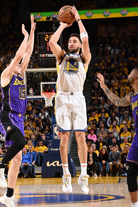 ANDREW D. BERNSTEIN/ AGENCE FRANCE-PRESSE
KLAY Thompson fires 30 points to power the Golden State Warriors to a 127-100 win over the Los Angeles Lakers in their NBA Western Conference semifinal series.