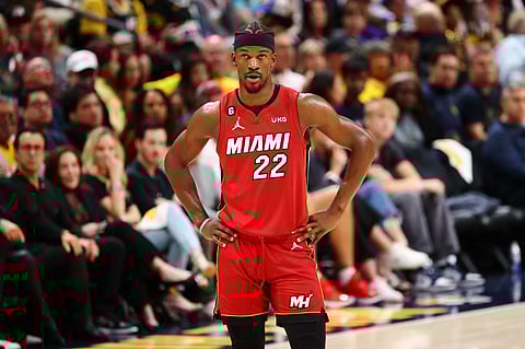 Jimmy Butler of the Miami Heat looks on during Game 5 of the 2023 NBA Finals against the Denver Nuggets on June 12, 2023 at the Ball Arena in Denver, Colorado. (AFP)