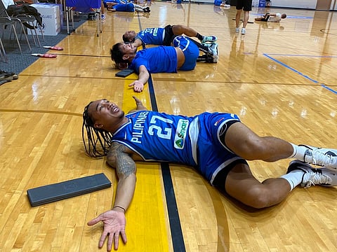 CHRIS Newsome, June Mar Fajardo, Japeth Aguilar and the rest of Gilas Pilipinas buckle down to work shortly after arriving in Tallinn. Photo courtesy of One Sports