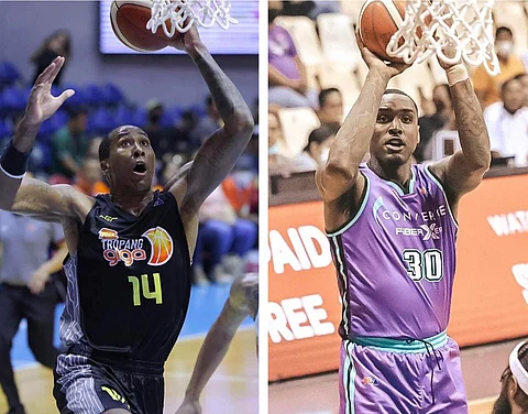 Former Converge import Quincy Miller (right) will team up with TNT's champion reinforcement Rondae Hollis-Jefferson in an explosive combo for the Tropang Giga's campaign in the East Asia Super League Season 2. (Photos from PBA Media Bureau)