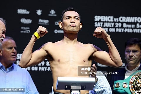 LAS VEGAS, NEVADA - JULY 28: Nonito Donaire weighs in for his title fight against Alexandro Santiago at T-Mobile Arena on July 28, 2023 in Las Vegas, Nevada. Donaire and Santiago will fight for the WBC bantamweight championship at T-Mobile Arena in Las Vegas on July 29. Al Bello/Getty Images/AFP (Photo by AL BELLO / GETTY IMAGES NORTH AMERICA / Getty Images via AFP)