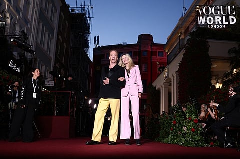 British actor Damian Lewis and US singer Alison Mosshart pose upon arrival to attend the "Vogue World: London" event at the Theatre Royal Drury Lane in central London on the eve of London Fashion Week on 14 September 2023. (Photo by HENRY NICHOLLS / AFP)