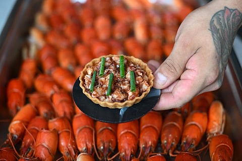 A prepared Crayfish dish is pictured at Silo, a zero-waste restaurant, in London on 18 September 2023. (Photo by Daniel LEAL / AFP)