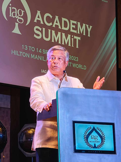 PAGCOR chairman and CEO Alejandro Tengco delivers his keynote address during the first day of the IAG Academy Summit held from 13 to 14 September at the Hilton Manila. | Photograph courtesy of PAGCOR