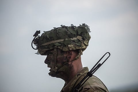A US soldier takes part in the Super Garuda Shield 2022 joint military exercise with Indonesia in Baturaja, South Sumatra on August 12, 2022. (AFP/Juni Kriswanto)