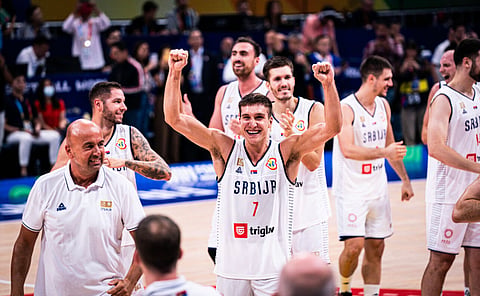 Serbia, spearheaded by Bogdan Bogdanovic (middle) is confident to clinch the gold medal of the FIBA World Cup. (Photo, FIBA