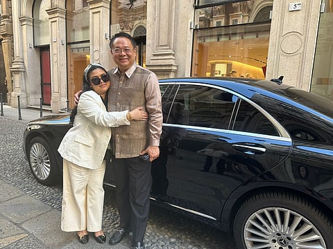 KRIZELLE Respicio is seen with Consul General to Milan Elmer Cato in Italy before the Alpha Assistenza brouhaha came to a boil after simmering for months. | Photograph provided by one of the complainant
