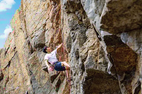 Rock climbing on Tung Lung Chau.